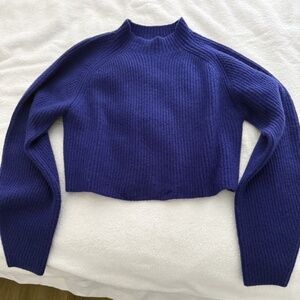 LAPOINTE - Cashmere/Silk Mock-neck Cropped Raglan Sweater - Cobalt Blue - Sz "S"